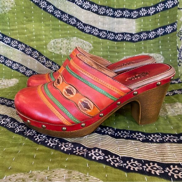Spring Step Aztec Studded Leather High Heel Clog Mules Size 40 - Picture 5 of 13